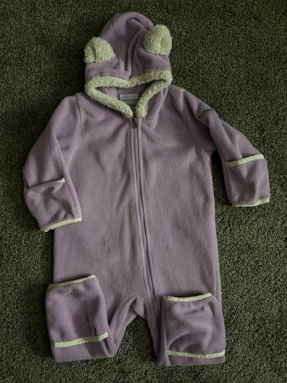 COLUMBIA Baby Fleece Bunting Brown Bear Pram Suit Hooded One Piece, Purple